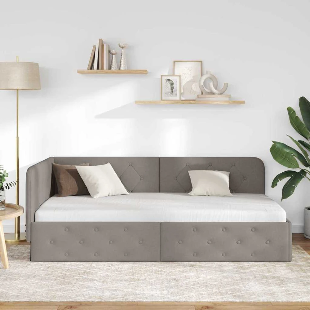 Lova Kampinė lovos konstrukcija Taupe 100 x 200 cm audinys