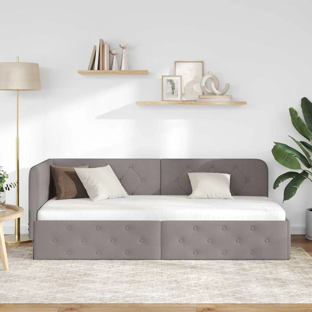 Lova Kampinė lovos konstrukcija Taupe 80 x 200 cm audinys