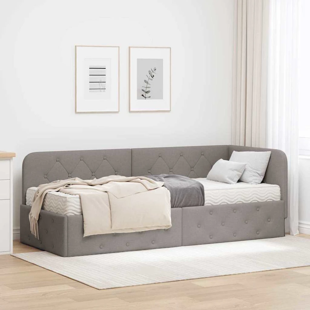 Lova Kampinė lovos konstrukcija Taupe 80 x 200 cm audinys