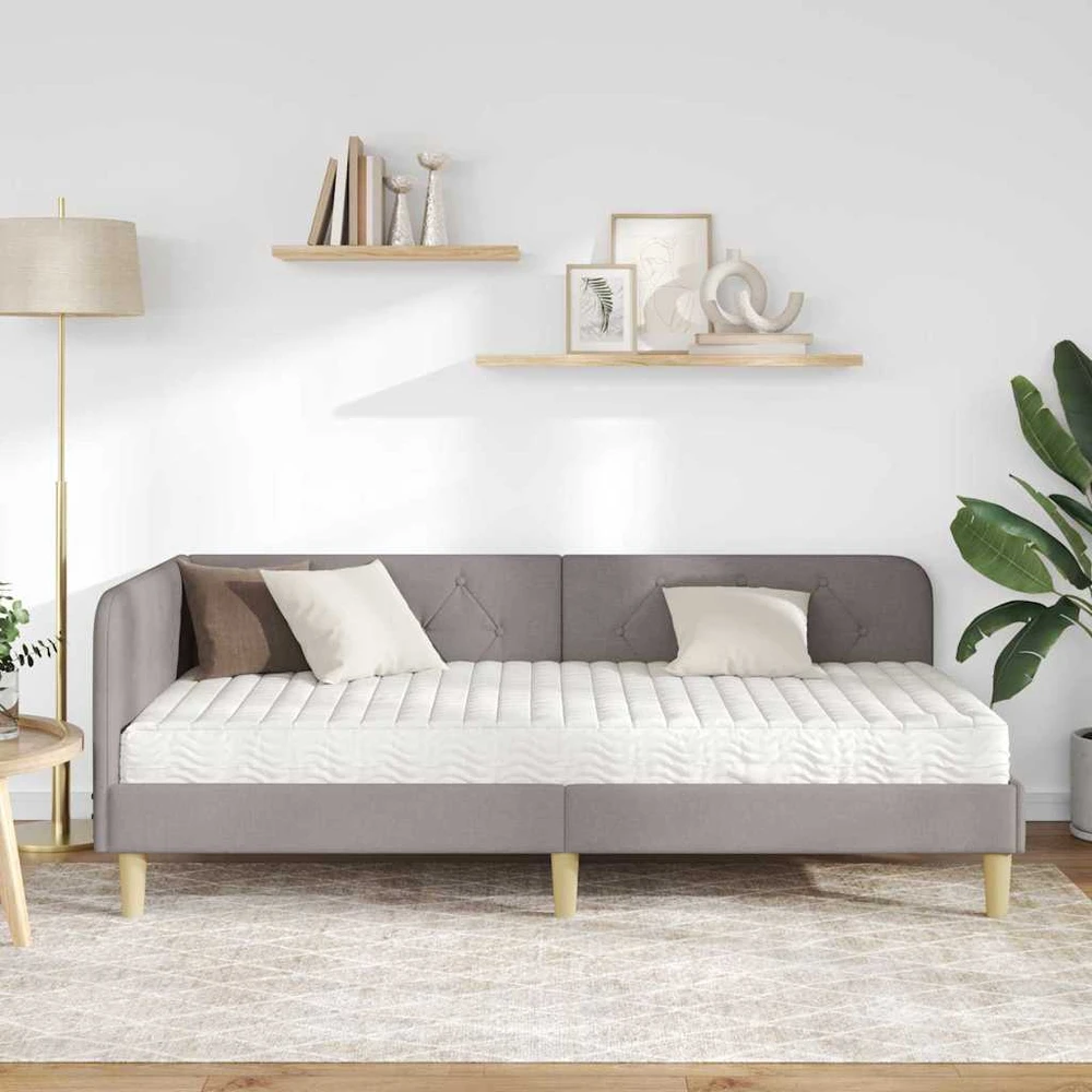 Lova Kampinė lovos konstrukcija Taupe 90 x 190 cm audinys