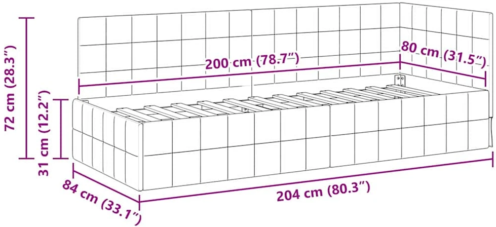 Lova Kampinė lovos konstrukcija Turkio 80 cm x 200 cm Aksomas