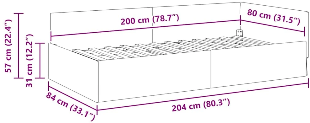 Lova Kampinė lovos konstrukcija Turkio 80 cm x 200 cm Aksomas