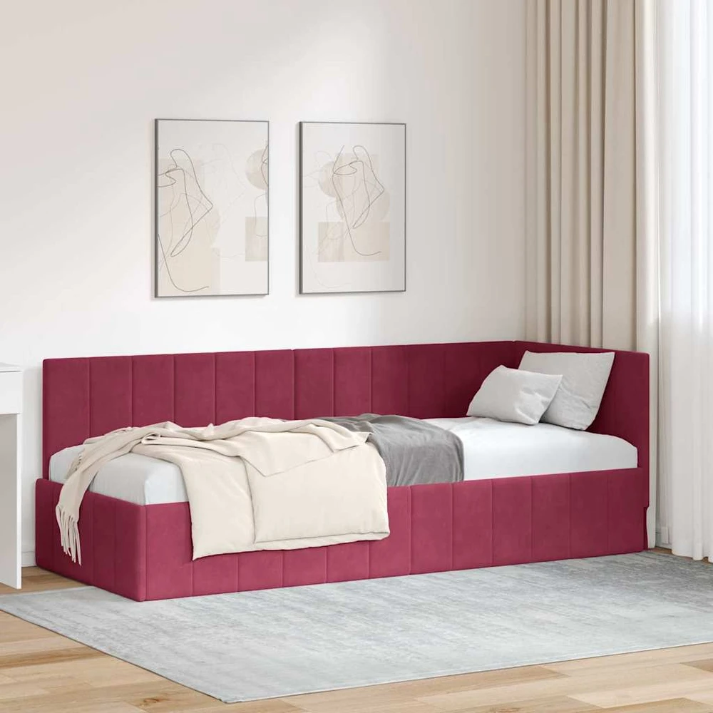 Lova Kampinė lovos konstrukcija Vyno raudona 80 cm x 200 cm Aksomas