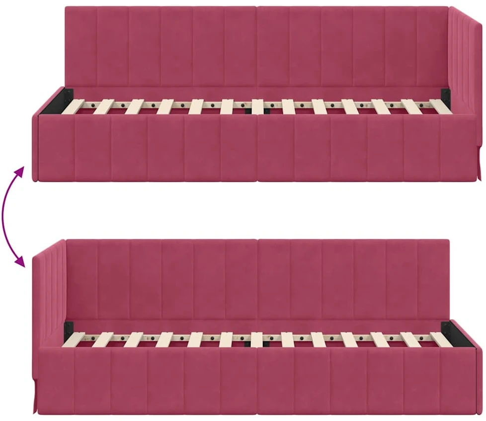 Lova Kampinė lovos konstrukcija Vyno raudona 80 cm x 200 cm Aksomas