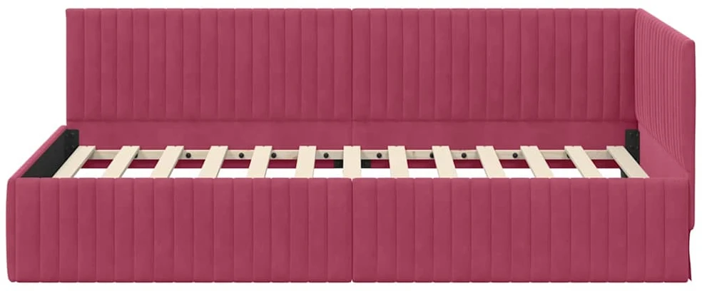 Lova Kampinė lovos konstrukcija Vyno raudona 100 cm x 200 cm Aksomas