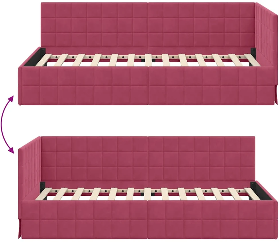 Lova Kampinė lovos konstrukcija Vyno raudona 100 cm x 200 cm Aksomas