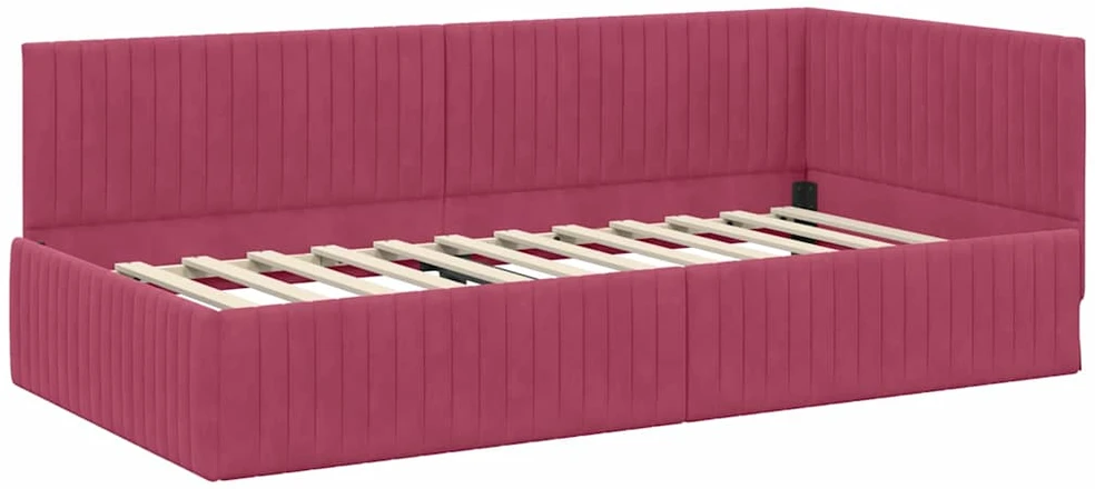 Lova Kampinė lovos konstrukcija Vyno raudona 100 cm x 200 cm Aksomas