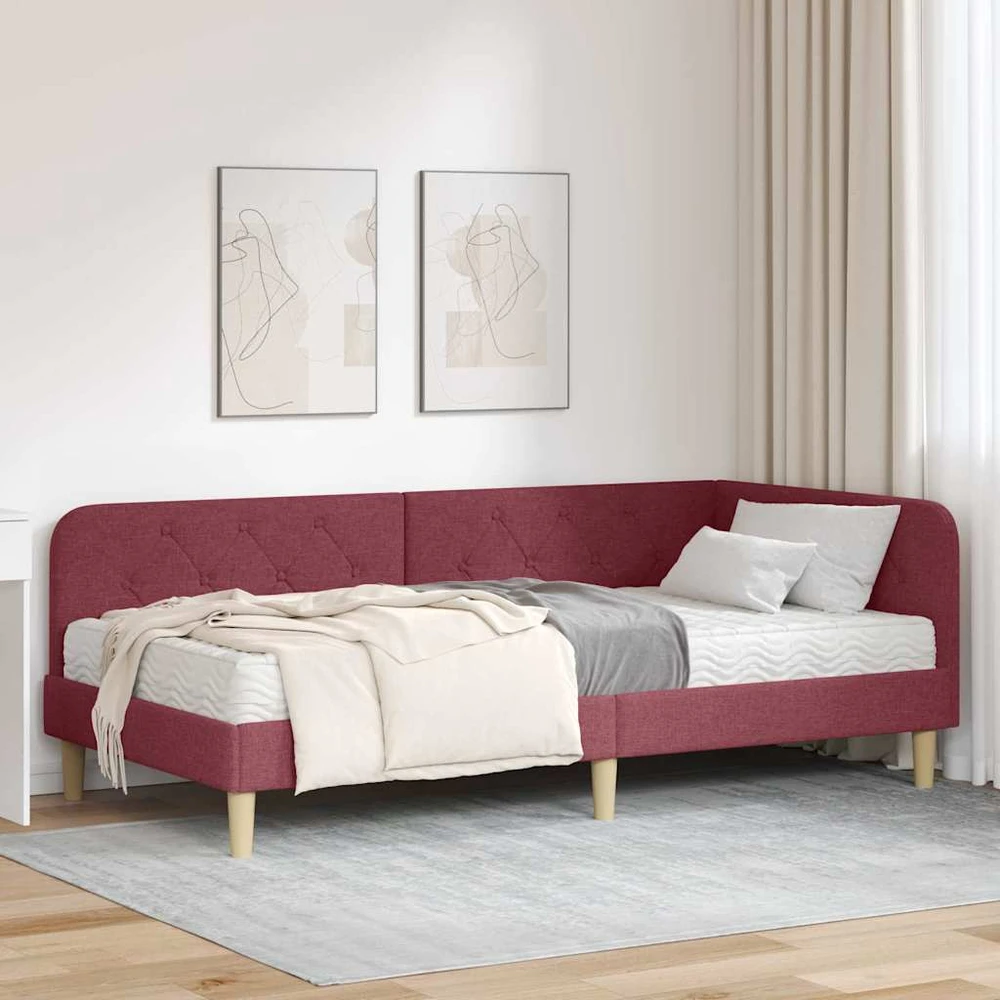 Lova Kampinė lovos konstrukcija Vyno raudona 100 x 200 cm audinys