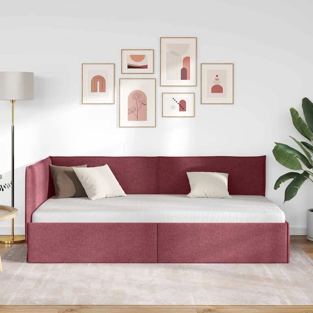 Lova Kampinė lovos konstrukcija Vyno raudona 90 x 200 cm audinys