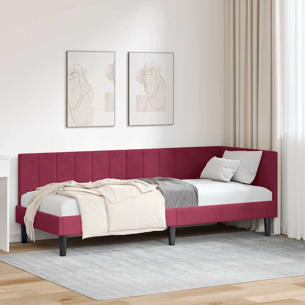 Lova Kampinė lovos konstrukcija Vyno raudona 80 cm x 200 cm Aksomas