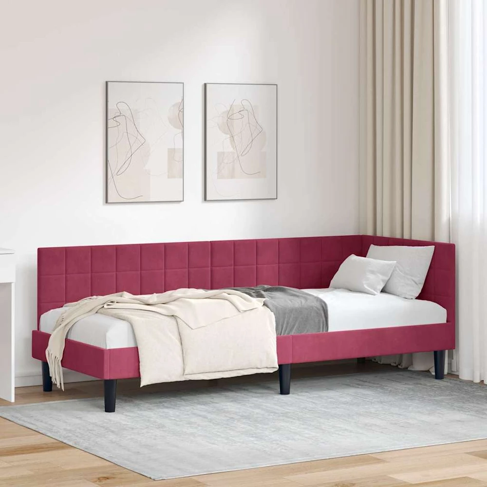 Lova Kampinė lovos konstrukcija Vyno raudona 80 cm x 200 cm Aksomas
