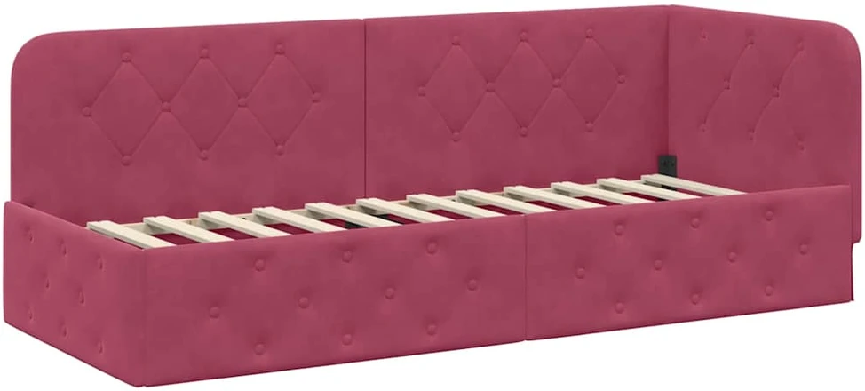 Lova Kampinė lovos konstrukcija Vyno raudona 80 x 200 cm Aksomas