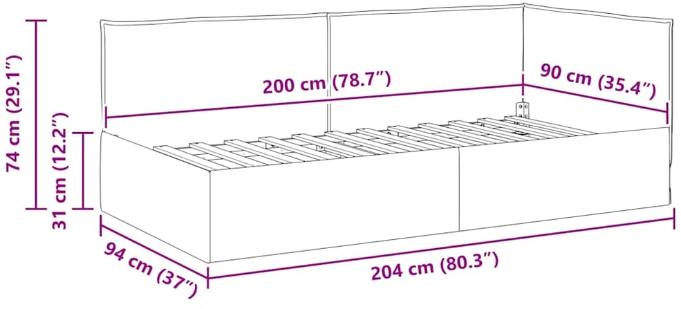 Lova Kampinė lovos konstrukcija Vyno raudona 90 x 200 cm audinys