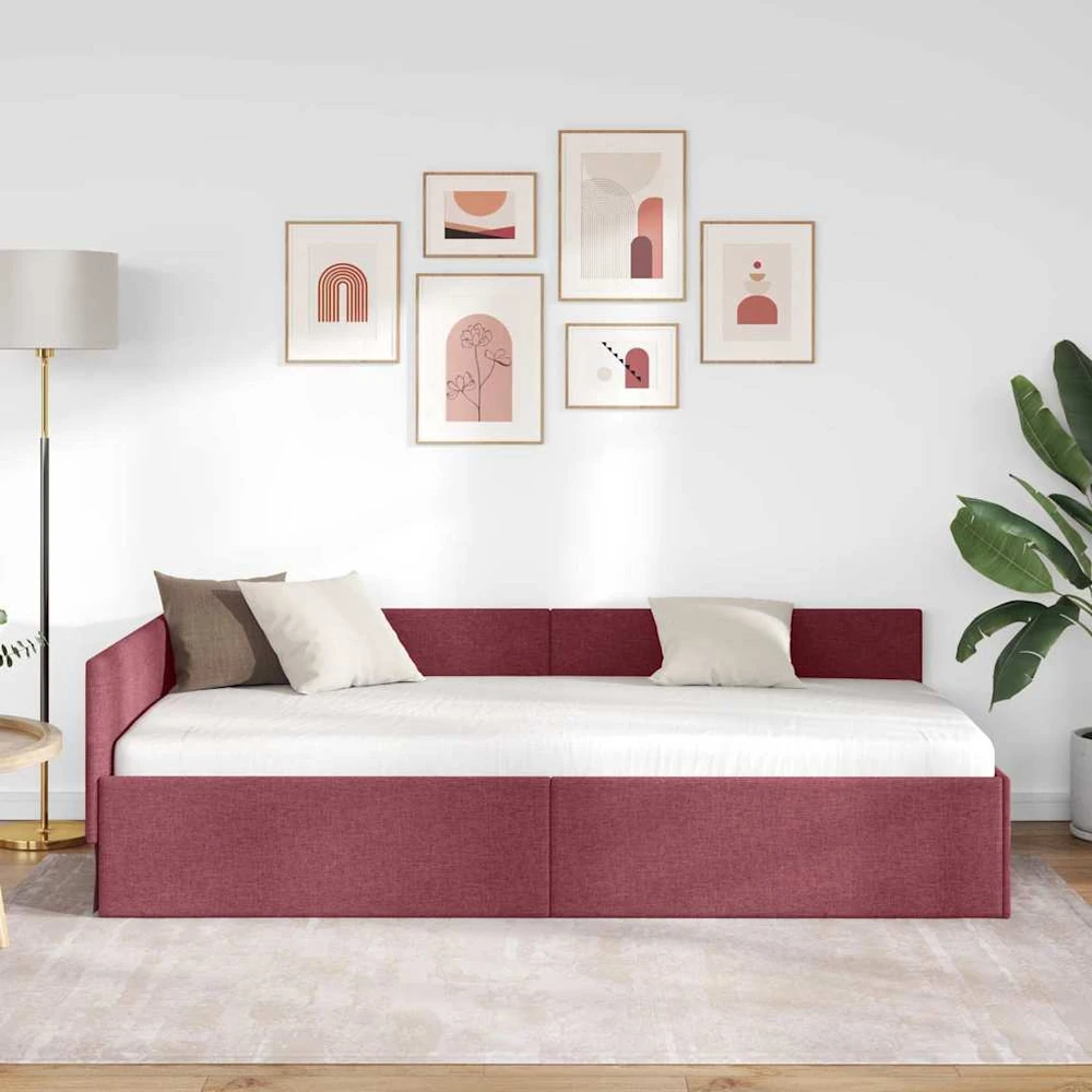 Lova Kampinė lovos konstrukcija Vyno raudona 90 cm x 200 cm audinys