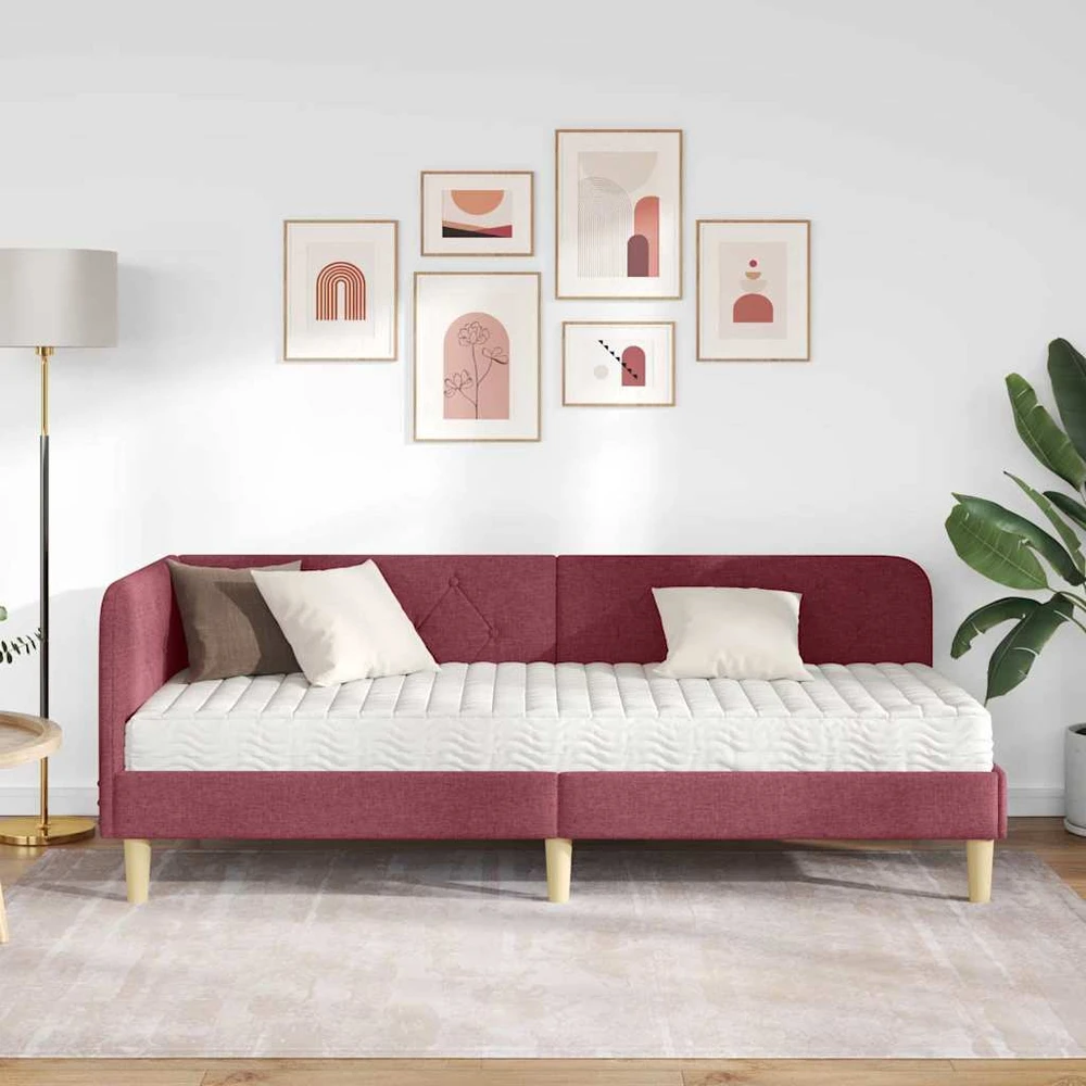 Lova Kampinė lovos konstrukcija Vyno raudona 80 x 200 cm audinys