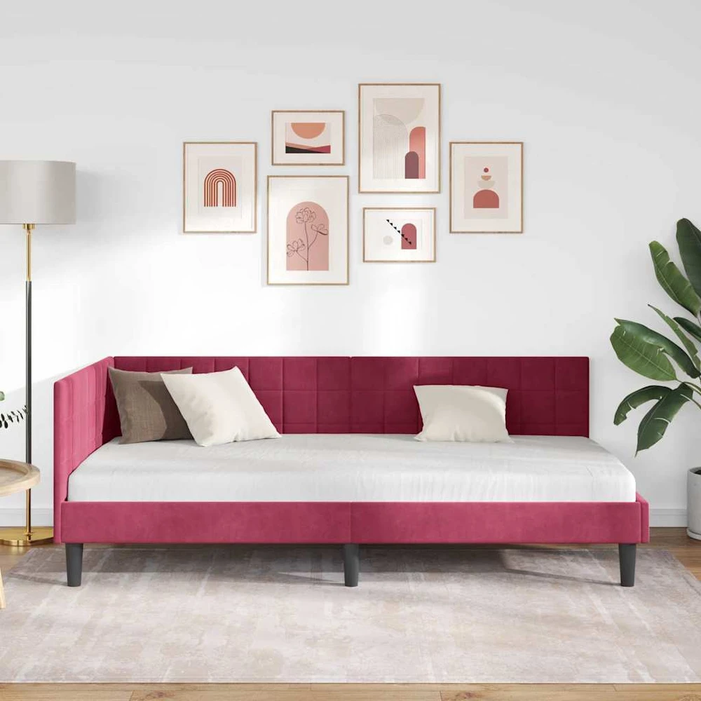 Lova Kampinė lovos konstrukcija Vyno raudona 90 cm x 190 cm Aksomas