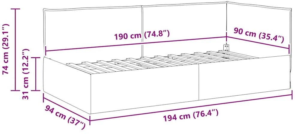 Lova Kampinė lovos konstrukcija Vyno raudona 90 x 190 cm audinys