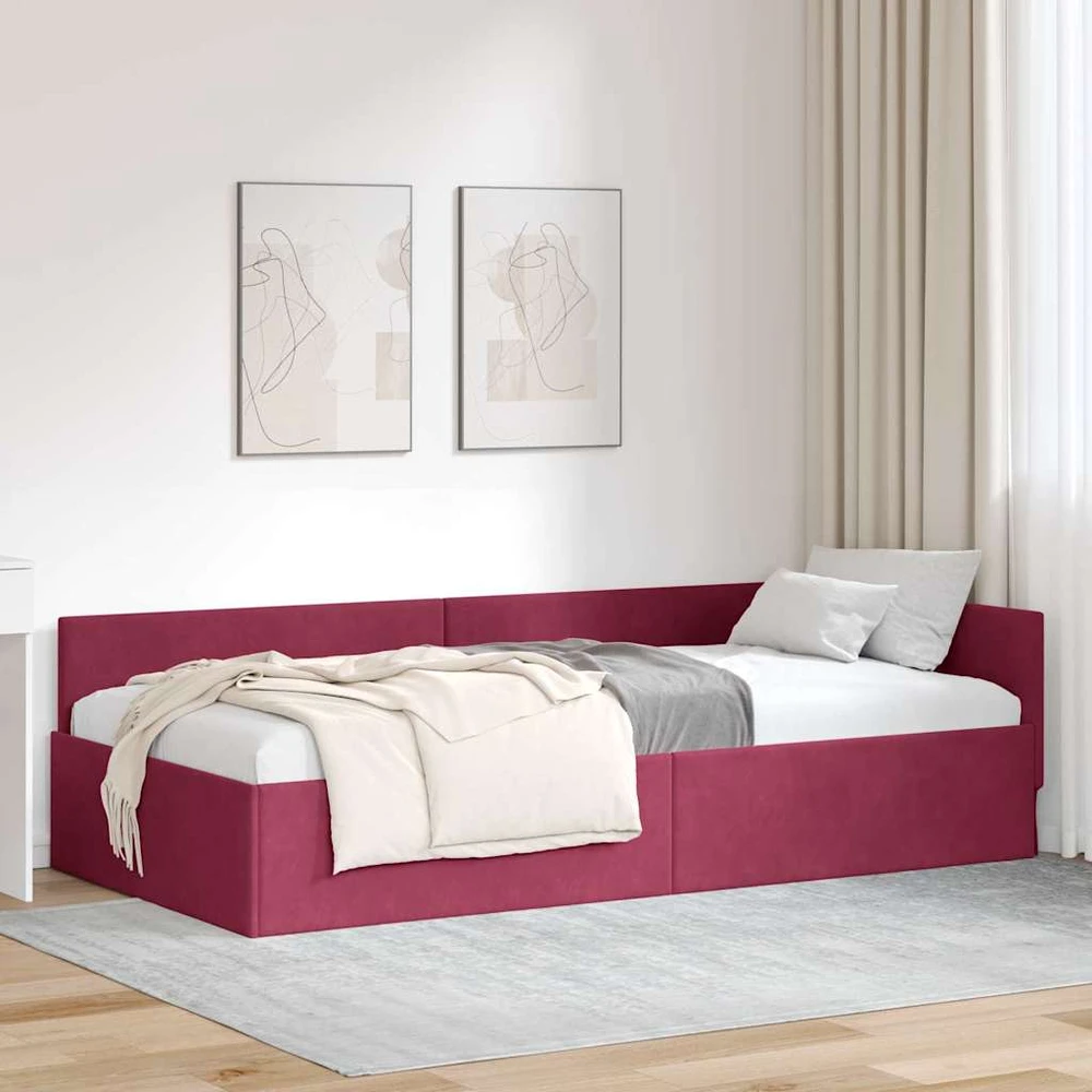 Lova Kampinė lovos konstrukcija Vyno raudona 100 cm x 200 cm Aksomas
