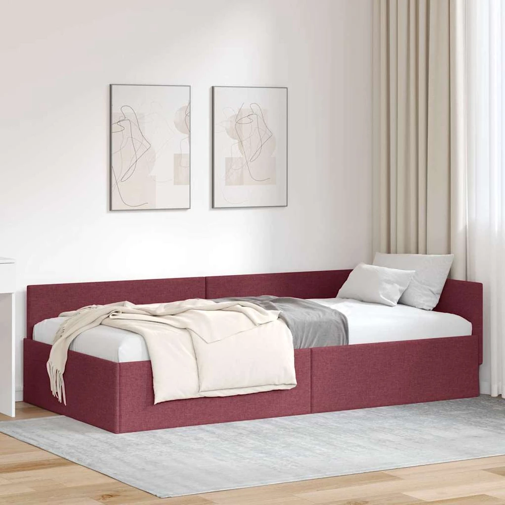 Lova Kampinė lovos konstrukcija Vyno raudona 80 cm x 200 cm audinys