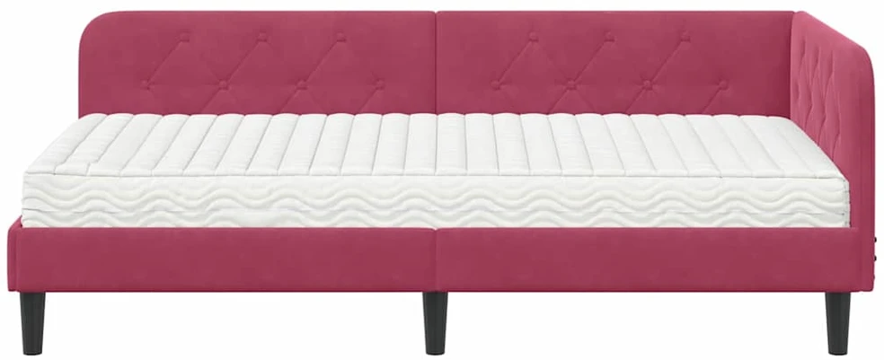 Lova Kampinė lovos konstrukcija Vyno raudona 100 x 200 cm Aksomas