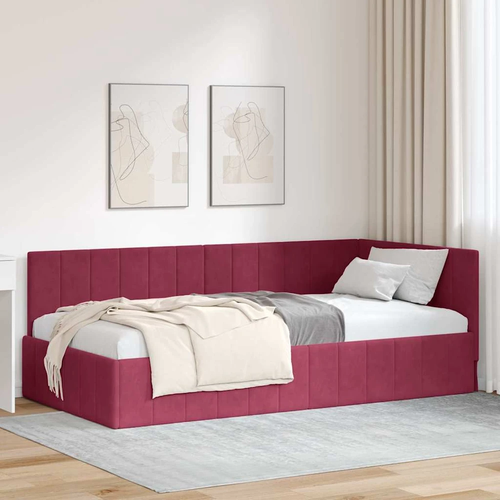 Lova Kampinė lovos konstrukcija Vyno raudona 90 cm x 190 cm Aksomas