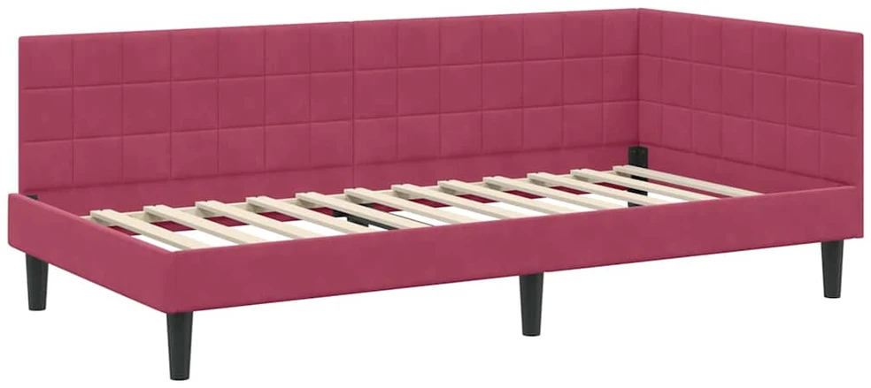 Lova Kampinė lovos konstrukcija Vyno raudona 90 cm x 200 cm Aksomas