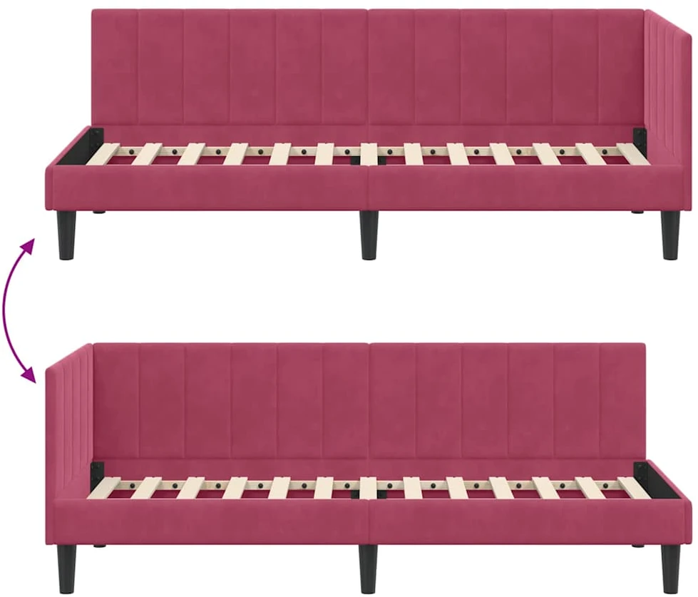 Lova Kampinė lovos konstrukcija Vyno raudona 80 cm x 200 cm Aksomas