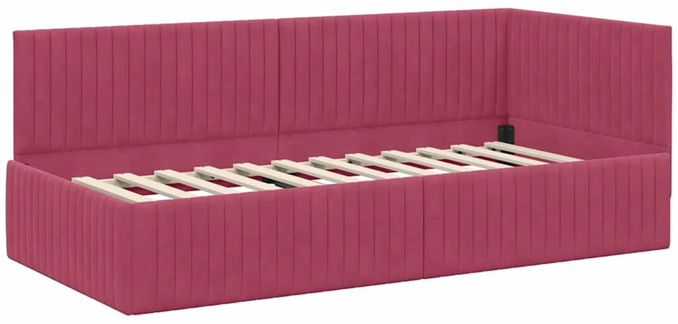 Lova Kampinė lovos konstrukcija Vyno raudona 90 cm x 200 cm Aksomas