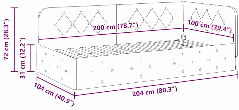 Lova Kampinė lovos konstrukcija Vyno raudona 100 x 200 cm Aksomas