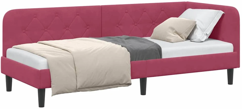 Lova Kampinė lovos konstrukcija Vyno raudona 80 x 200 cm Aksomas