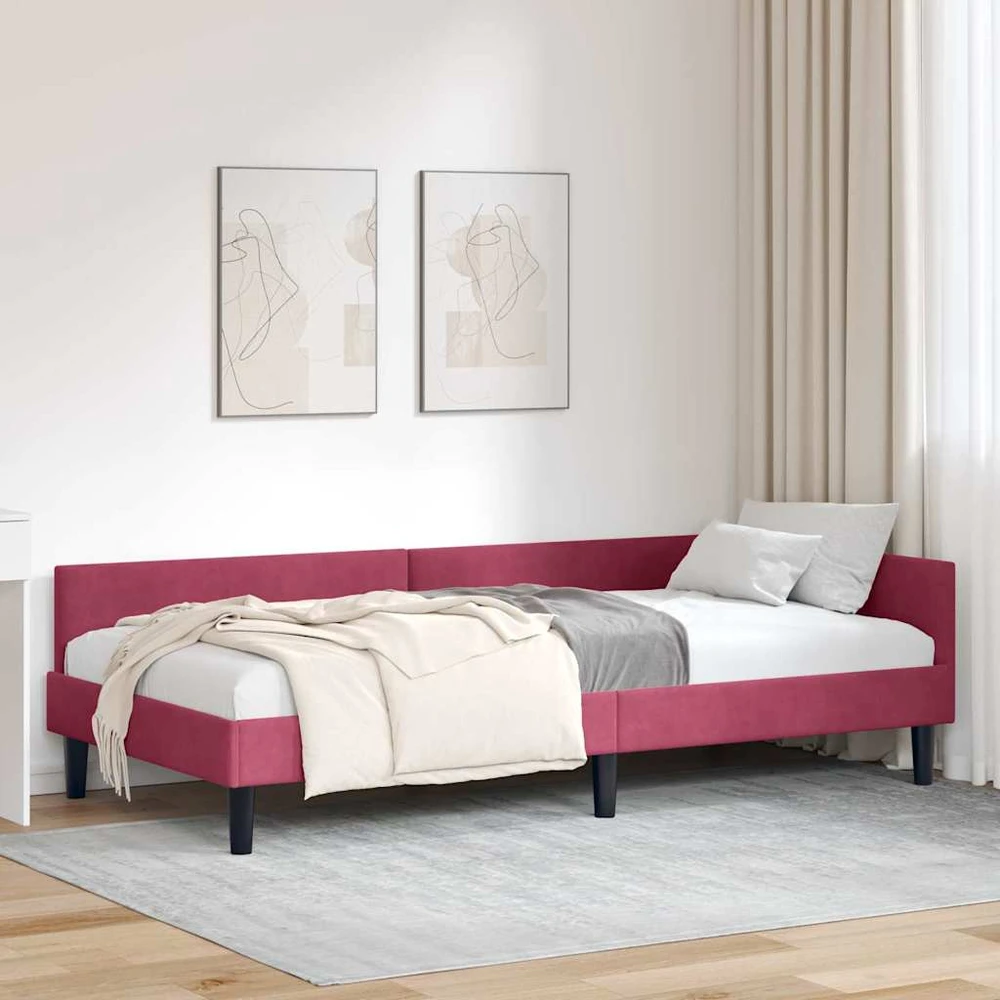 Lova Kampinė lovos konstrukcija Vyno raudona 90 cm x 200 cm Aksomas