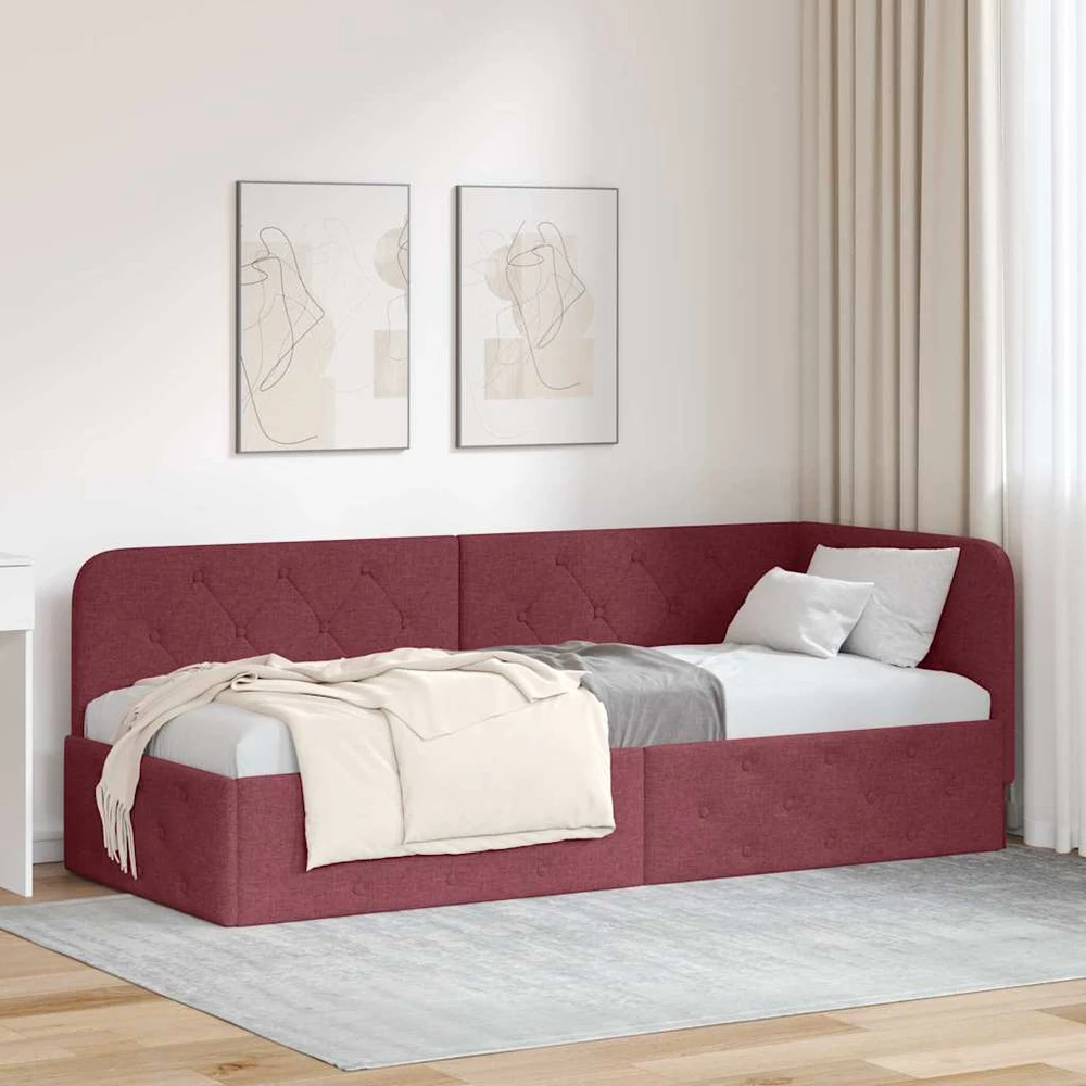 Lova Kampinė lovos konstrukcija Vyno raudona 80 x 200 cm audinys
