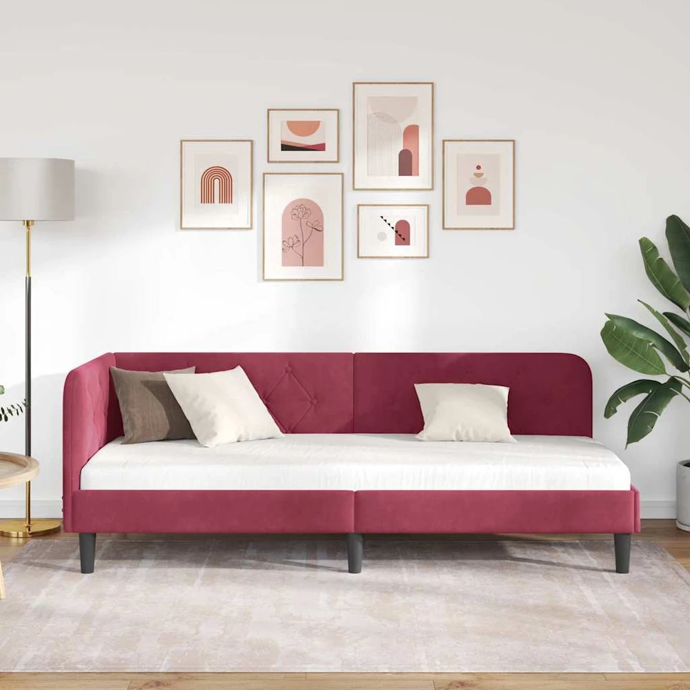 Lova Kampinė lovos konstrukcija Vyno raudona 80 x 200 cm Aksomas