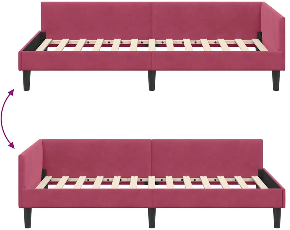 Lova Kampinė lovos konstrukcija Vyno raudona 90 cm x 200 cm Aksomas