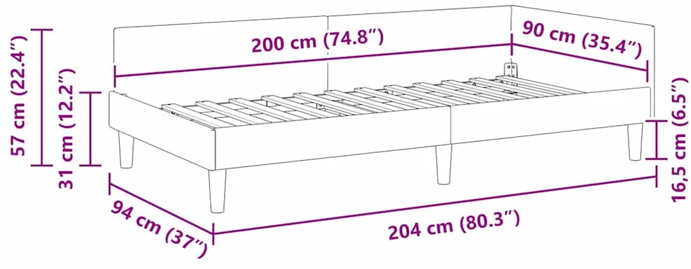 Lova Kampinė lovos konstrukcija Vyno raudona 90 cm x 200 cm Aksomas