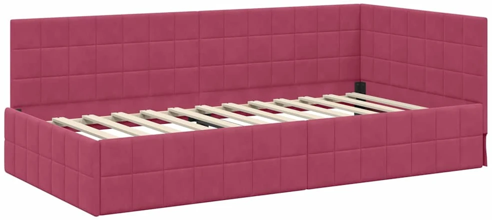 Lova Kampinė lovos konstrukcija Vyno raudona 100 cm x 200 cm Aksomas