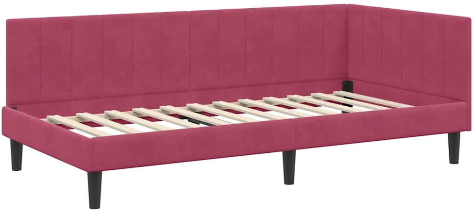Lova Kampinė lovos konstrukcija Vyno raudona 90 cm x 200 cm Aksomas