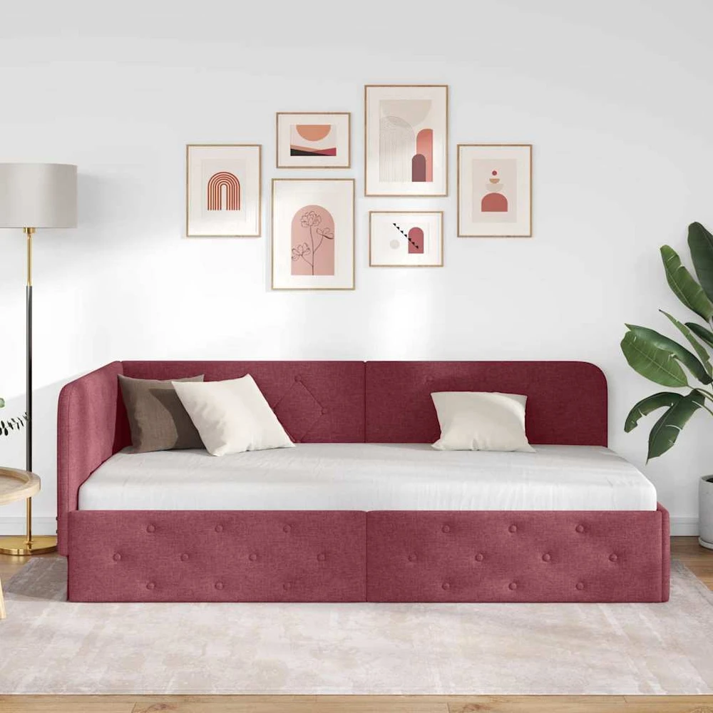 Lova Kampinė lovos konstrukcija Vyno raudona 90 x 190 cm audinys