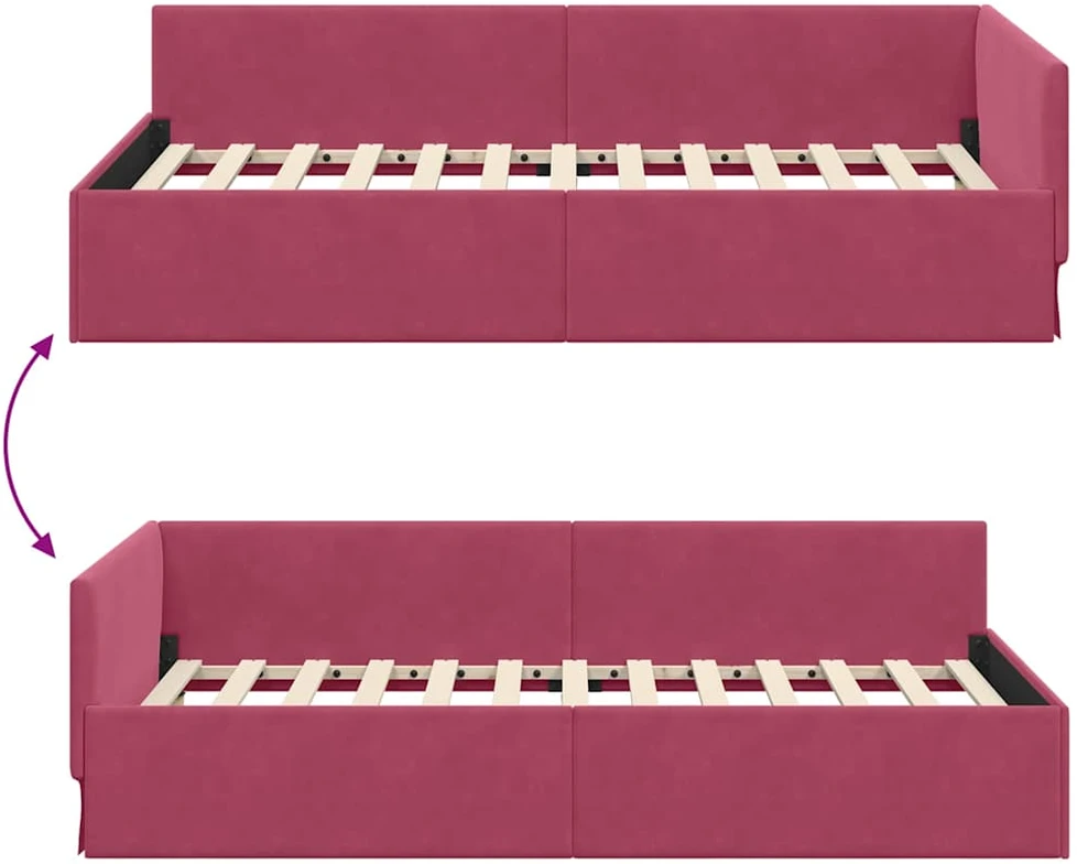 Lova Kampinė lovos konstrukcija Vyno raudona 100 cm x 200 cm Aksomas