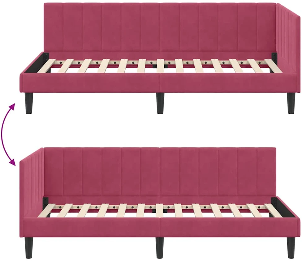 Lova Kampinė lovos konstrukcija Vyno raudona 100 cm x 200 cm Aksomas