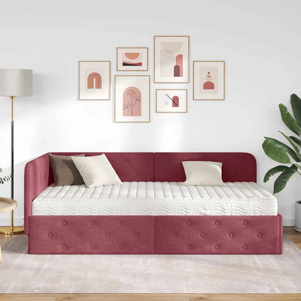 Lova Kampinė lovos konstrukcija Vyno raudona 90 x 190 cm audinys