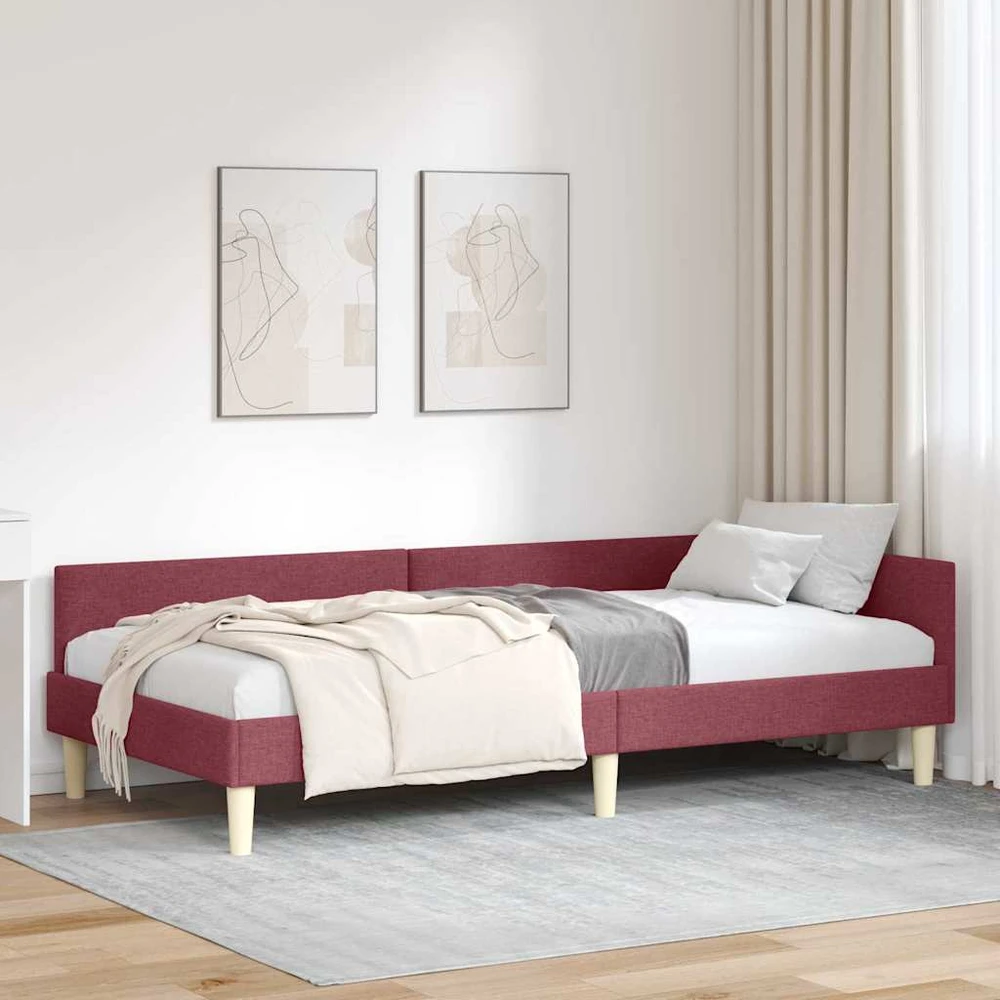 Lova Kampinė lovos konstrukcija Vyno raudona 100 x 200 cm audinys