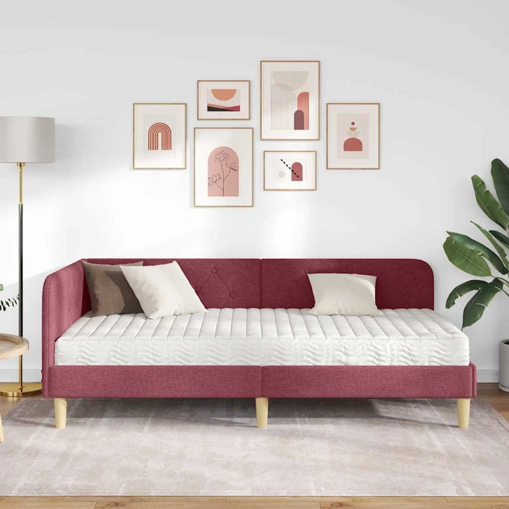 Lova Kampinė lovos konstrukcija Vyno raudona 100 x 200 cm audinys