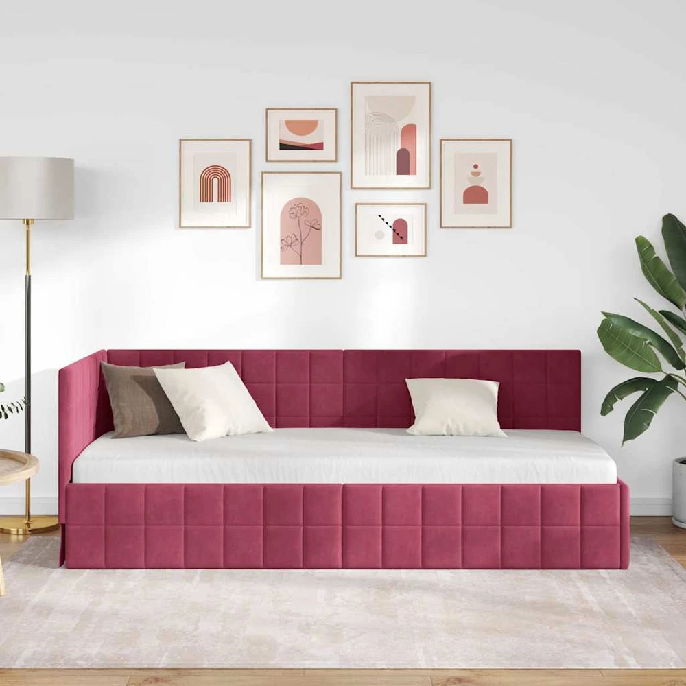 Lova Kampinė lovos konstrukcija Vyno raudona 80 cm x 200 cm Aksomas