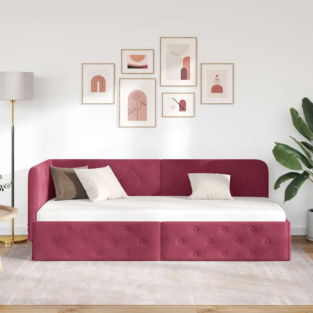 Lova Kampinė lovos konstrukcija Vyno raudona 80 x 200 cm Aksomas