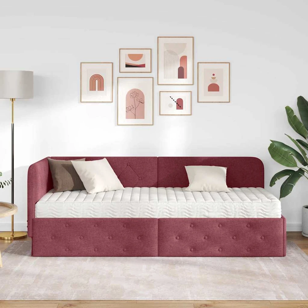 Lova Kampinė lovos konstrukcija Vyno raudona 80 x 200 cm audinys