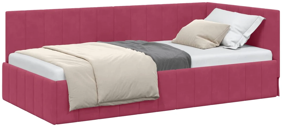 Lova Kampinė lovos konstrukcija Vyno raudona 90 cm x 190 cm Aksomas