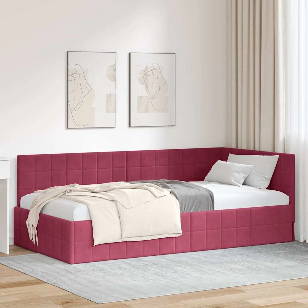 Lova Kampinė lovos konstrukcija Vyno raudona 90 cm x 190 cm Aksomas