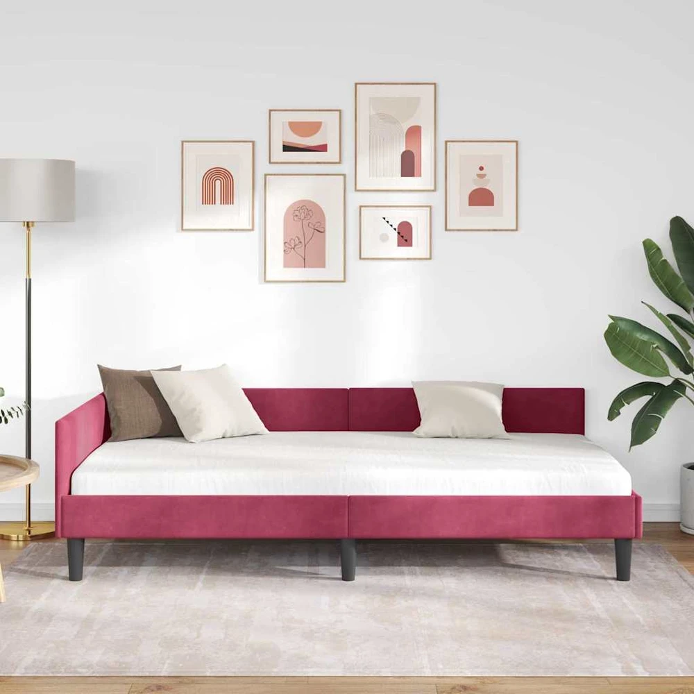 Lova Kampinė lovos konstrukcija Vyno raudona 90 cm x 200 cm Aksomas
