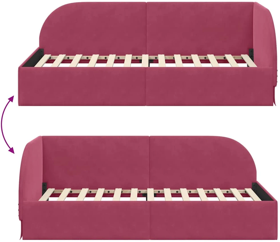 Lova Kampinė lovos konstrukcija Vyno raudona 80 cm x 200 cm Aksomas